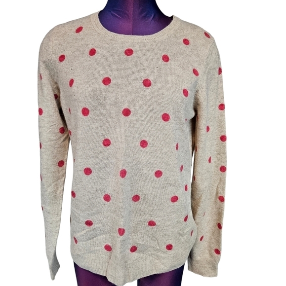 Rachel Zoe Beige & Pink Polka Dot 100% 2-Ply Cashmere Sweater Size Large M22 - Picture 8 of 8